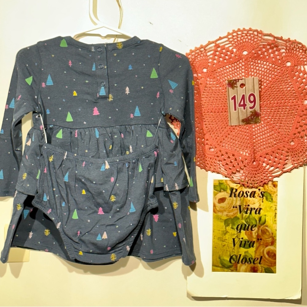 Tucker & Tate NWT Holiday Tree Ruffle Dress and Bloomers 2pc set Size 12M - Picture 7 of 13